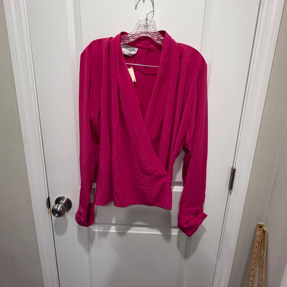 Ports International Womens Blouse Wrap Front Fuschia Size 12 NWT